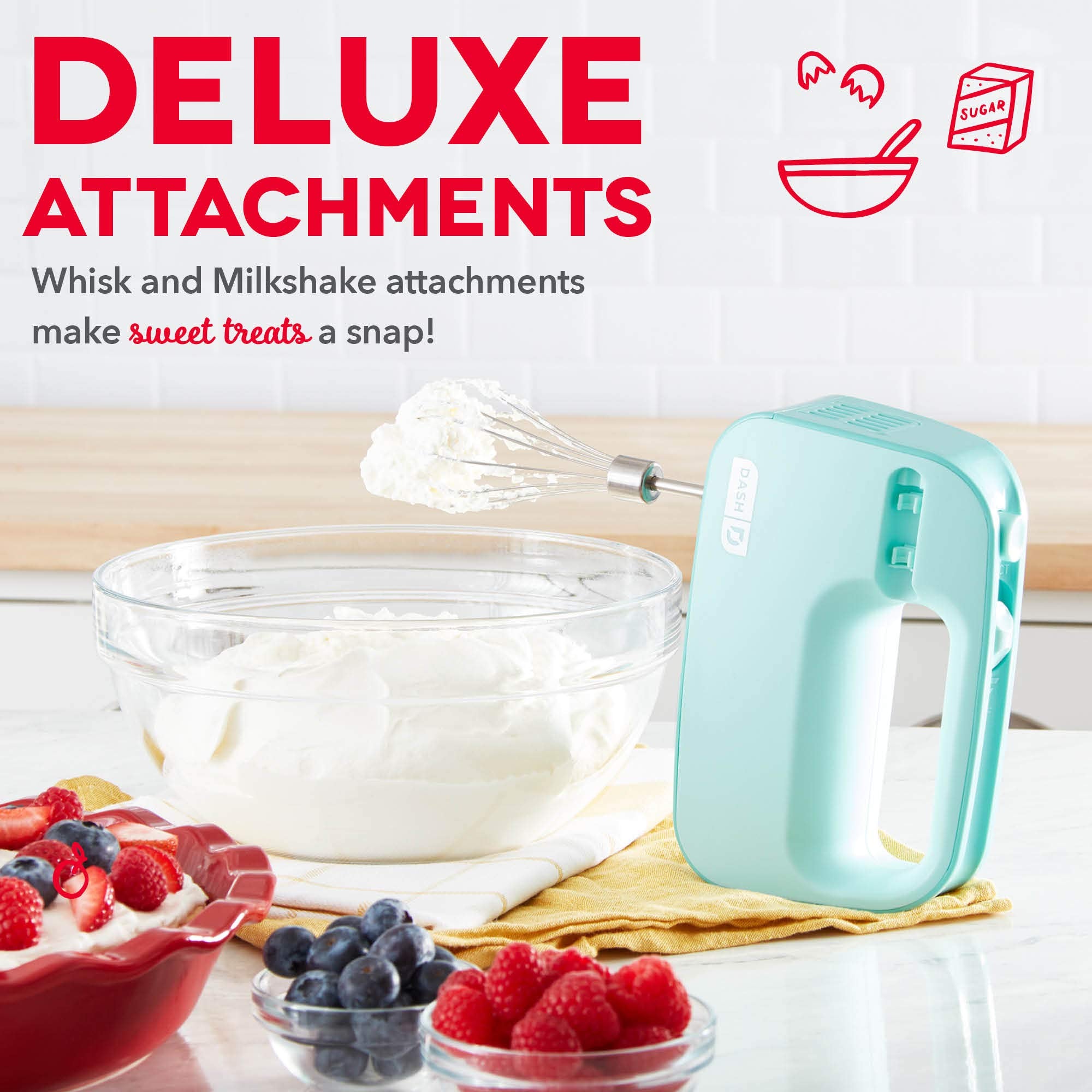 Dash Smartstore Deluxe Compact Electric Hand Mixer + Whisk And Milkshake Attachment For Whipping, Mixing Cookies, Brownies, Cake
